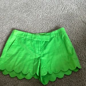 Linen Blend Bright Green Scallop Shorts